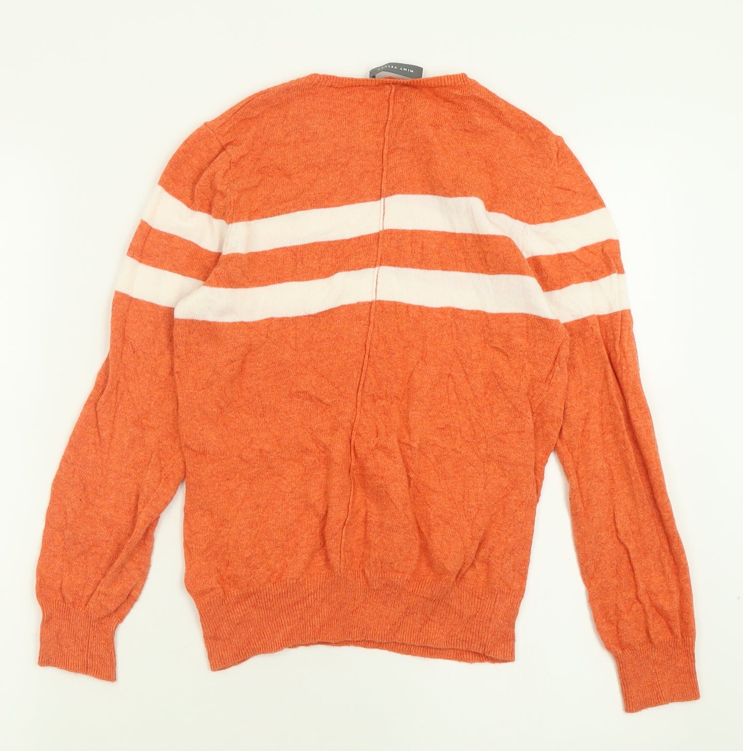 Mint Velvet Womens Orange Crew Neck Striped Cotton Pullover Jumper Size 8