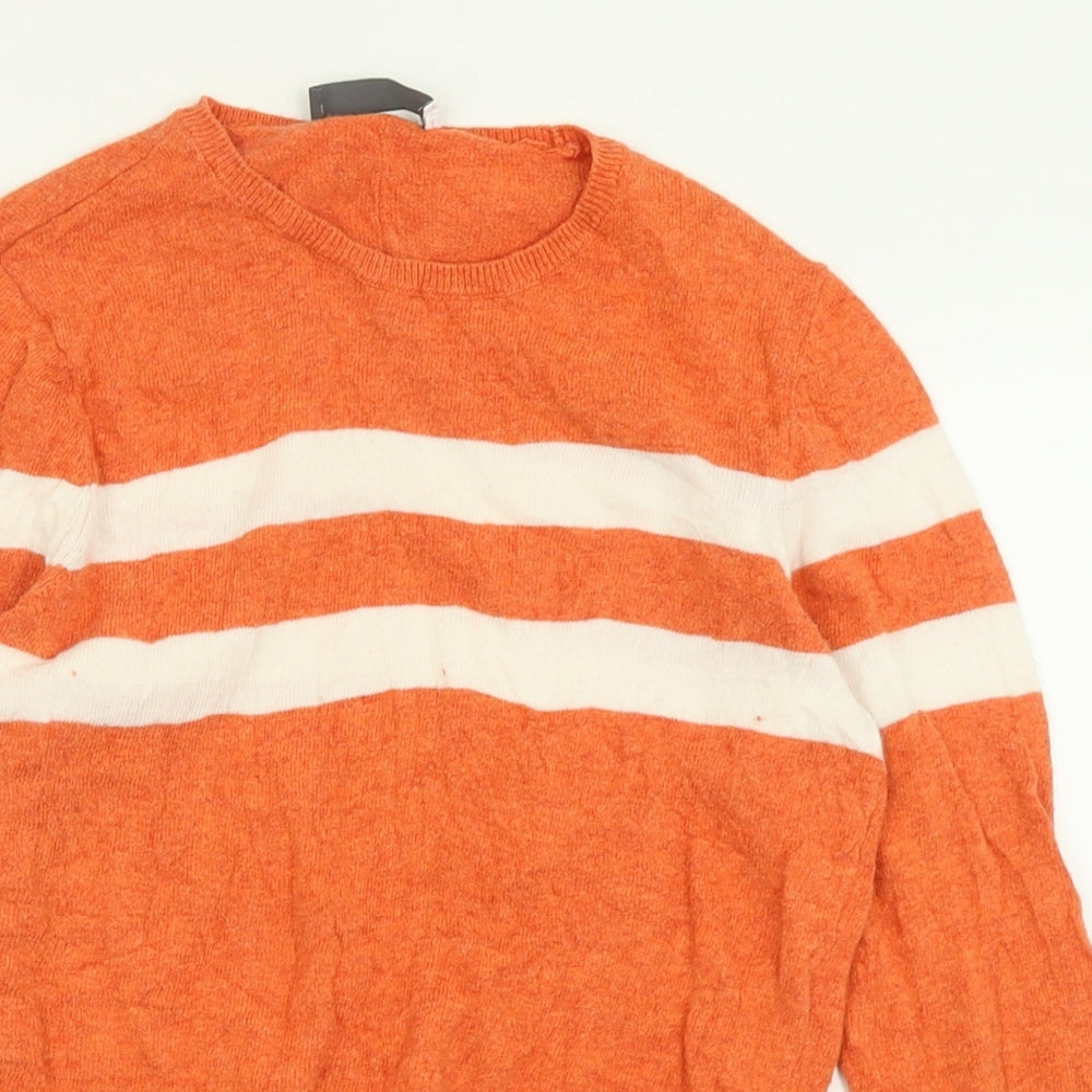 Mint Velvet Womens Orange Crew Neck Striped Cotton Pullover Jumper Size 8