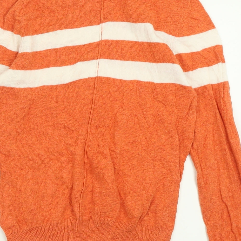Mint Velvet Womens Orange Crew Neck Striped Cotton Pullover Jumper Size 8