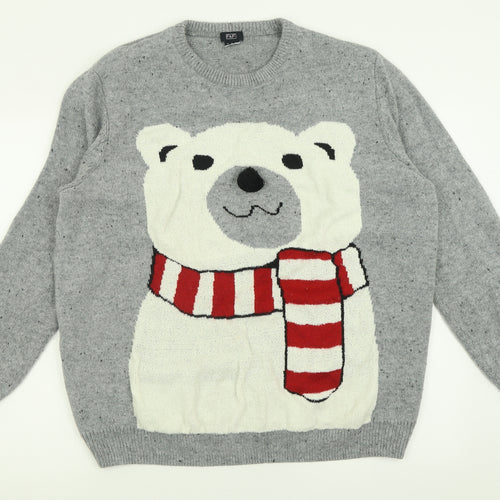 F&F Mens Grey Crew Neck  Acrylic Pullover Jumper Size 2XL