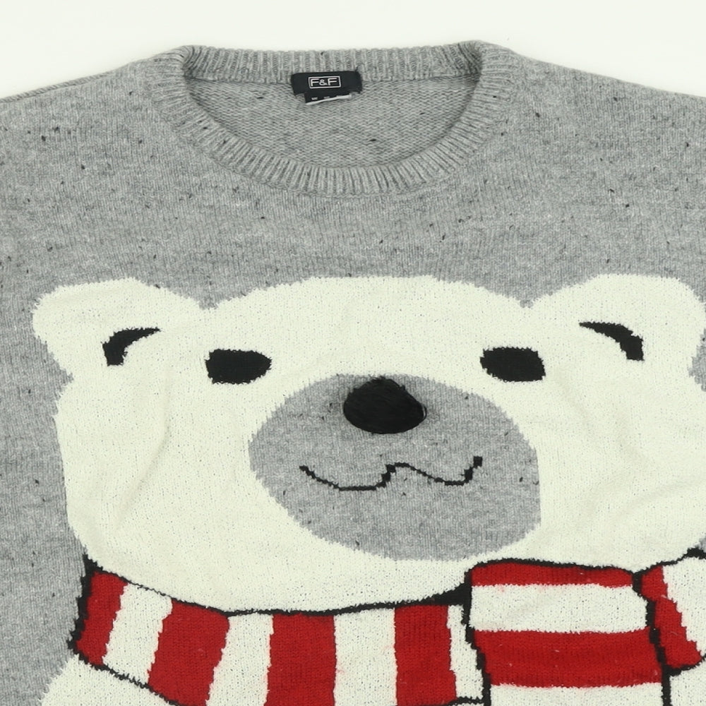 F&F Mens Grey Crew Neck  Acrylic Pullover Jumper Size 2XL