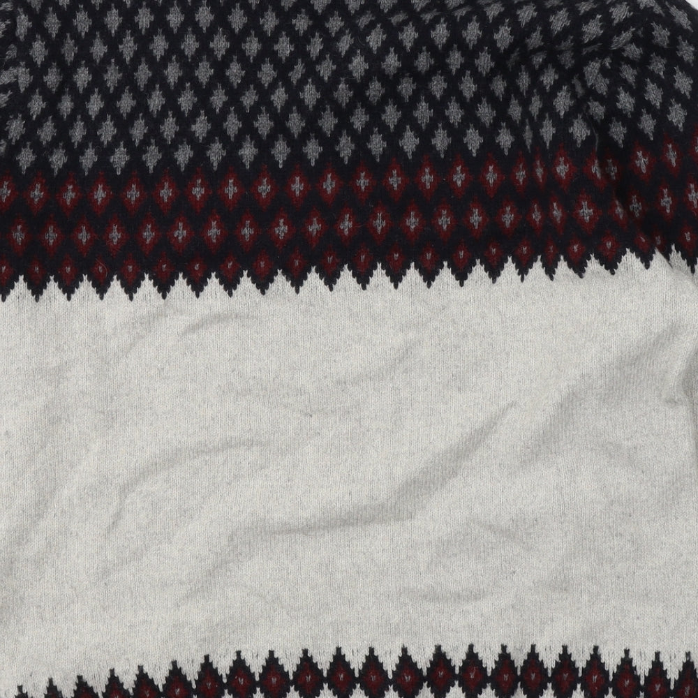 Shade Mens Grey Round Neck Fair Isle Wool Pullover Jumper Size M