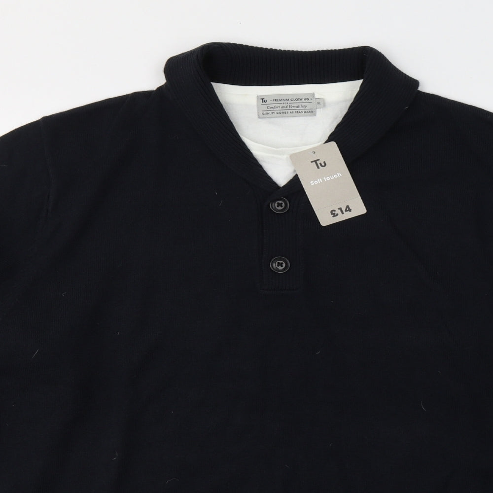 TU Mens Blue Collared  Acrylic Pullover Jumper Size XL