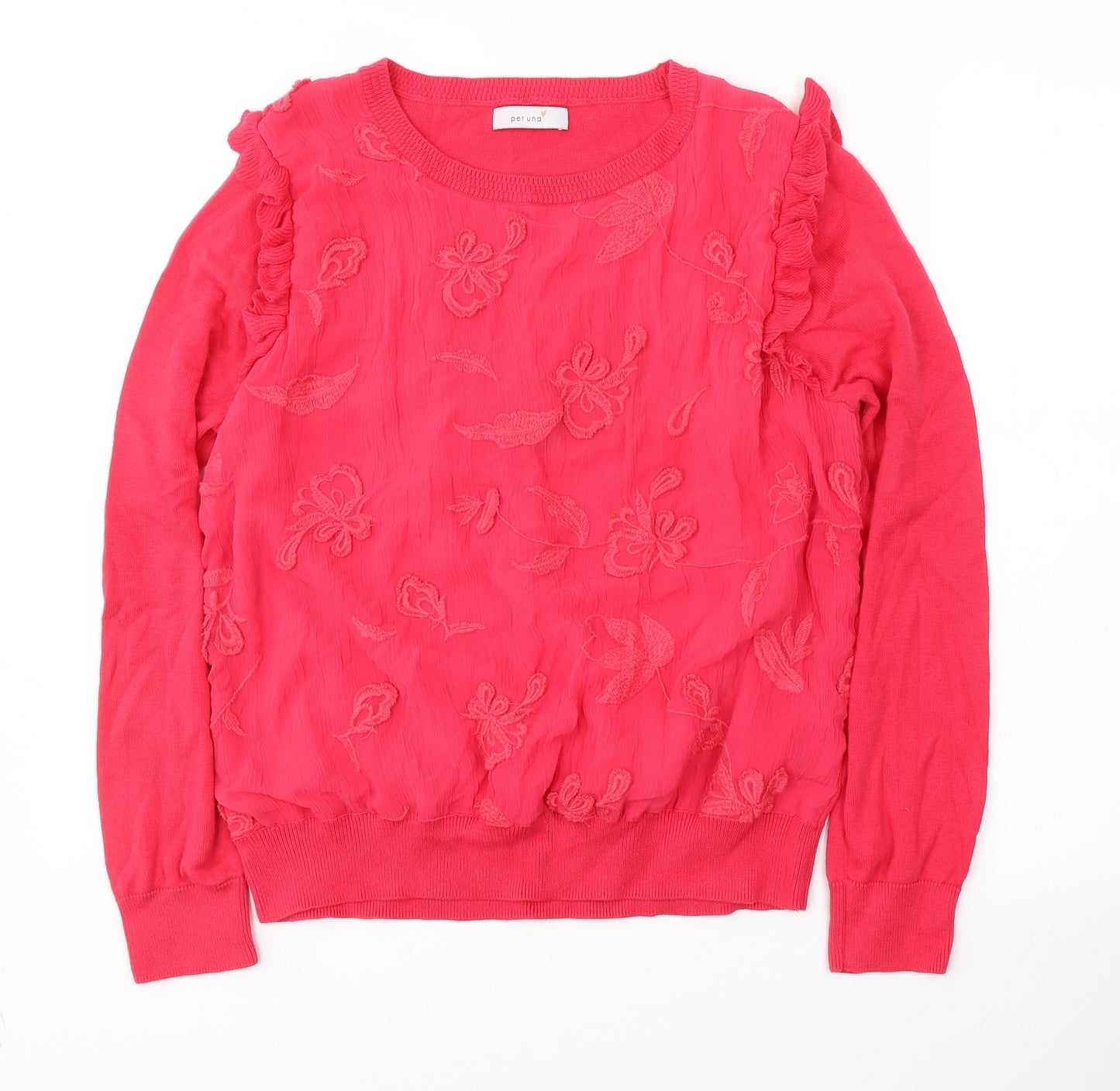 Per Una Womens Pink Round Neck  Cotton Pullover Jumper Size 16