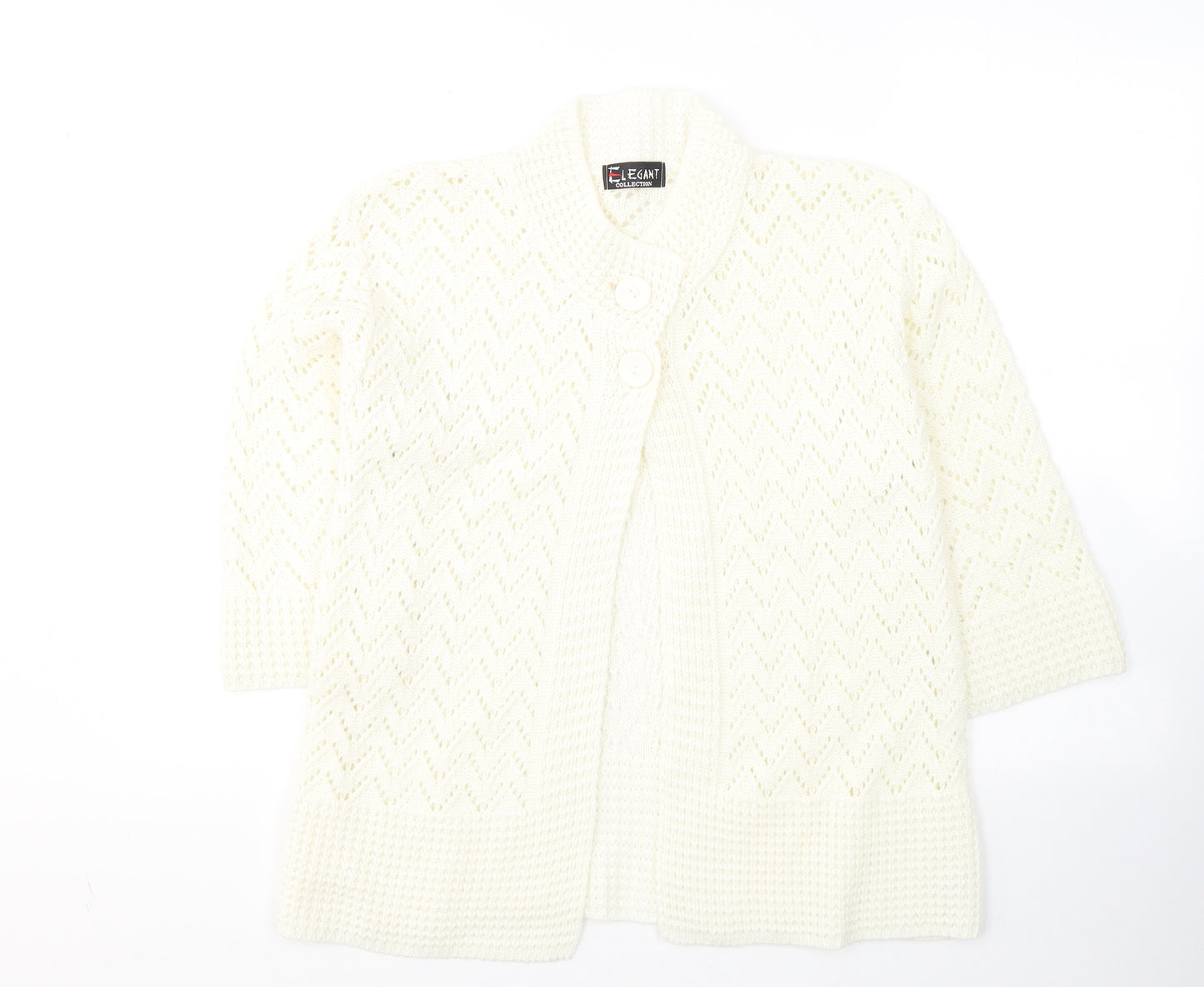 Elegant Collection Womens White Round Neck  Acrylic Cardigan Jumper Size M