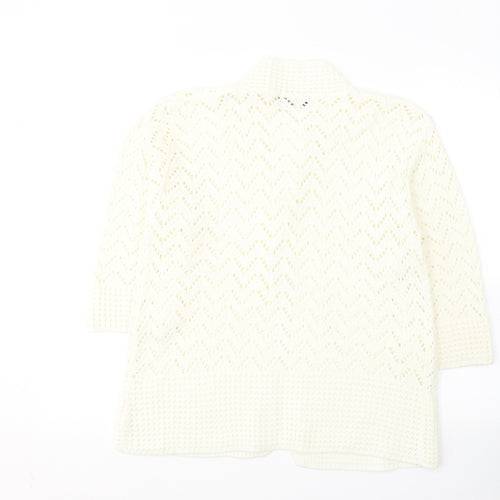 Elegant Collection Womens White Round Neck  Acrylic Cardigan Jumper Size M
