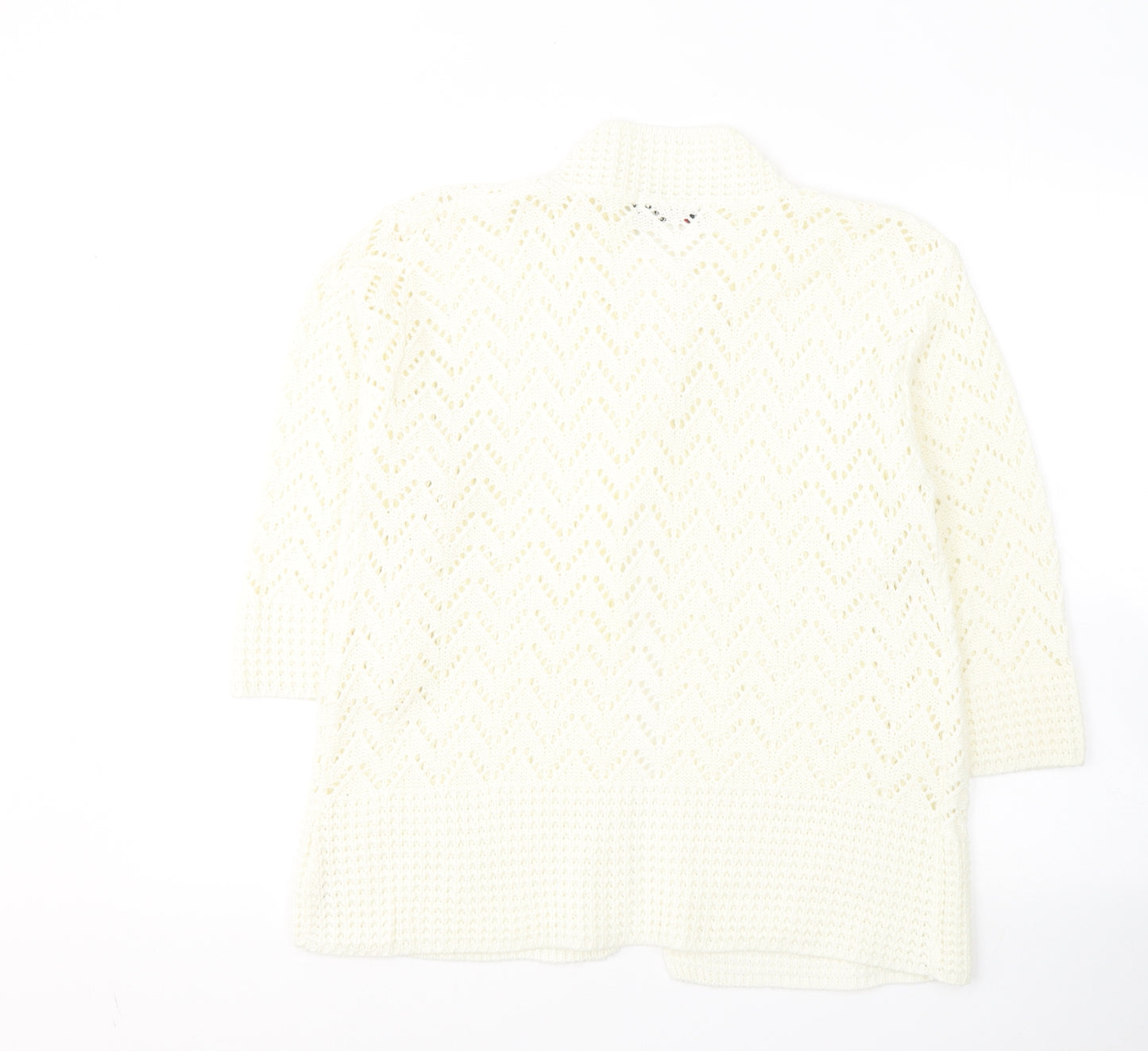 Elegant Collection Womens White Round Neck  Acrylic Cardigan Jumper Size M