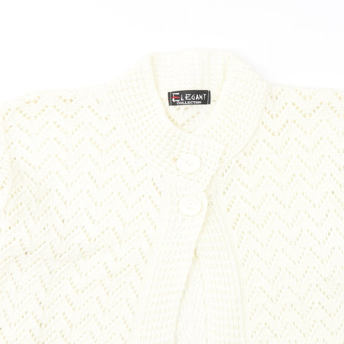 Elegant Collection Womens White Round Neck  Acrylic Cardigan Jumper Size M