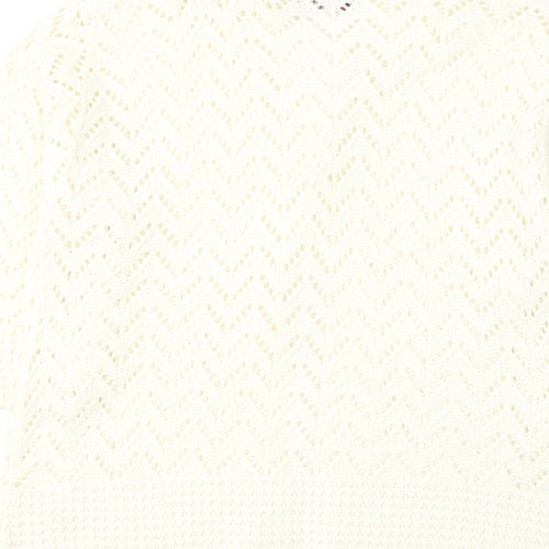 Elegant Collection Womens White Round Neck  Acrylic Cardigan Jumper Size M
