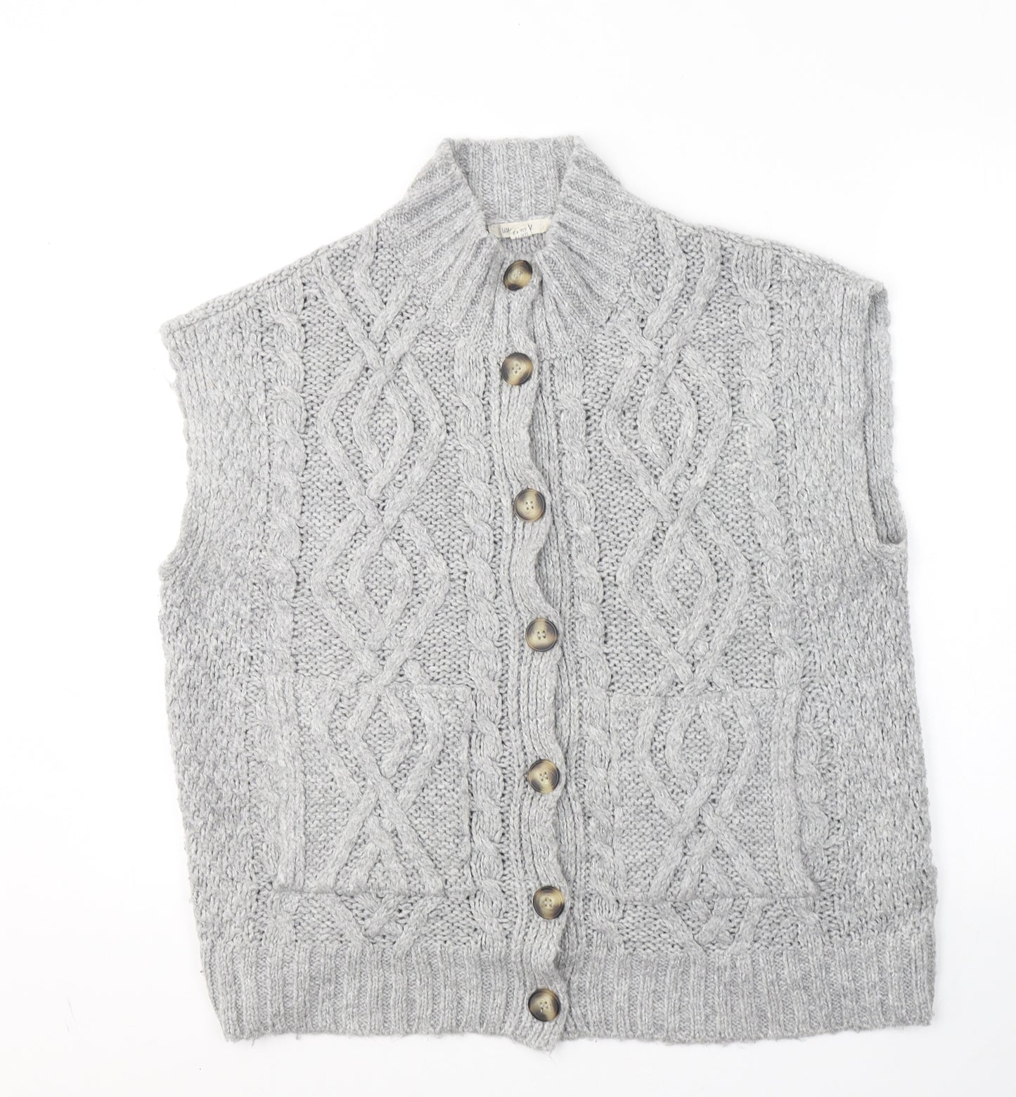 White Stuff Womens Grey High Neck  Acrylic Cardigan Jumper Size 12