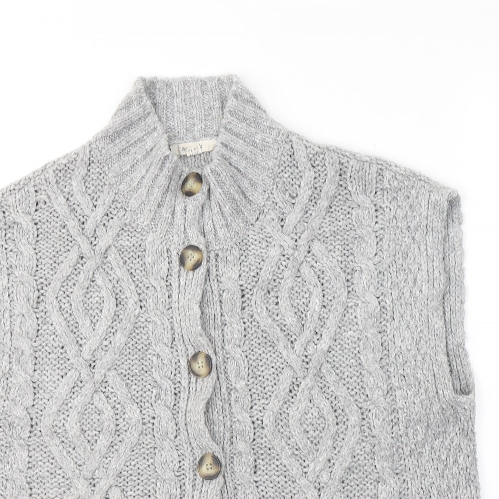 White Stuff Womens Grey High Neck  Acrylic Cardigan Jumper Size 12