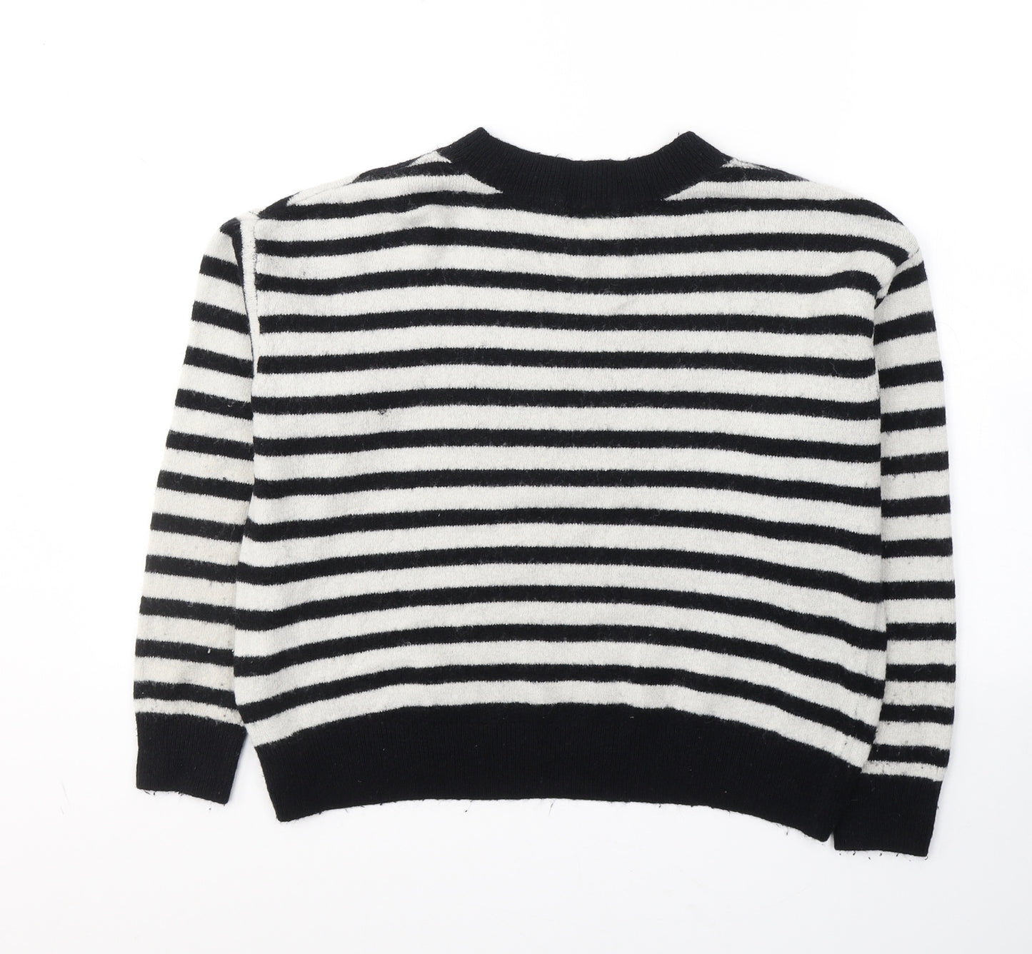 H&M Womens Black Round Neck Striped Acrylic Pullover Jumper Size M