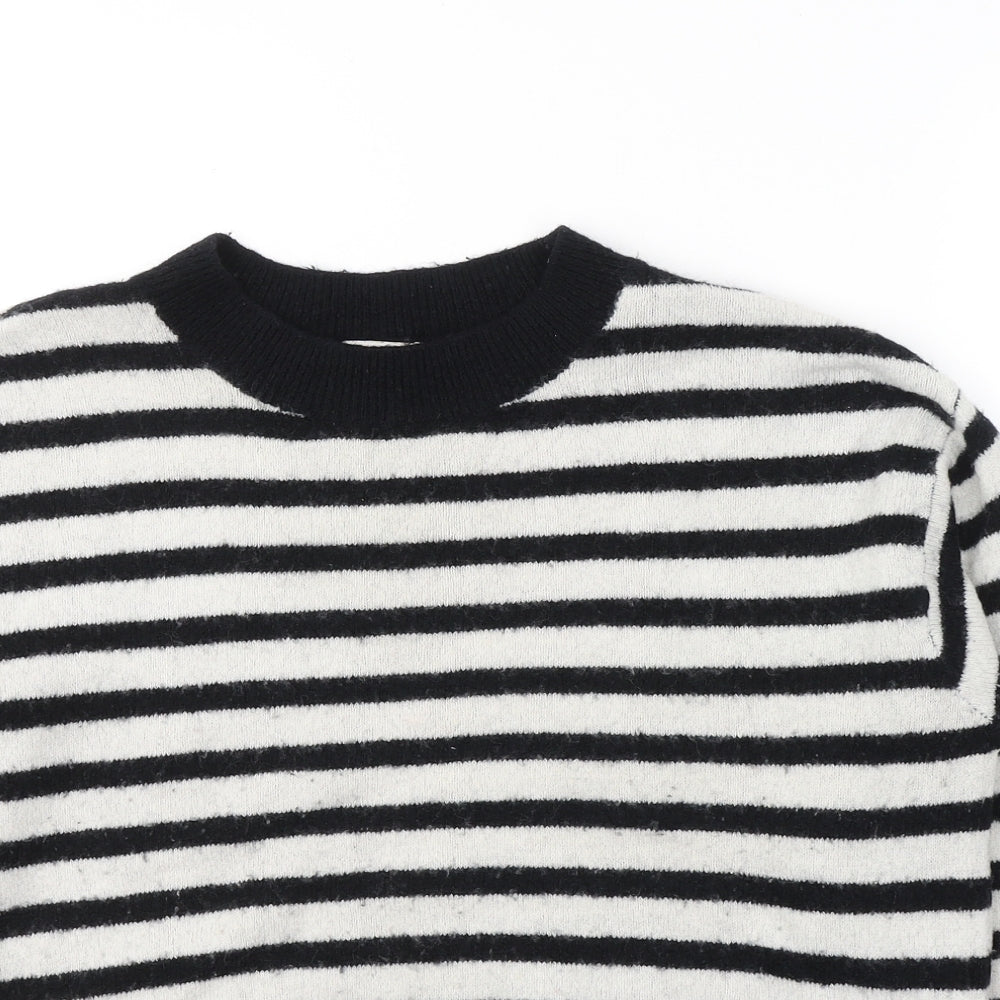 H&M Womens Black Round Neck Striped Acrylic Pullover Jumper Size M