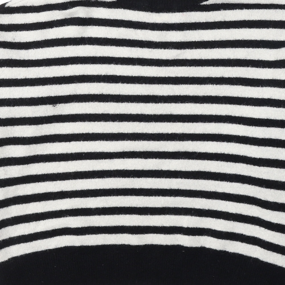 H&M Womens Black Round Neck Striped Acrylic Pullover Jumper Size M