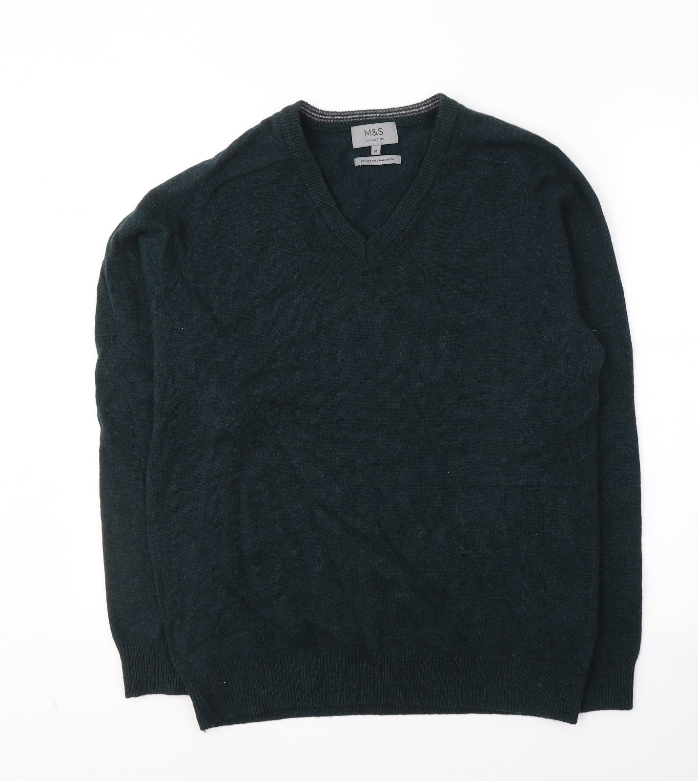 Marks and Spencer Mens Green Round Neck  Wool Pullover Jumper Size M