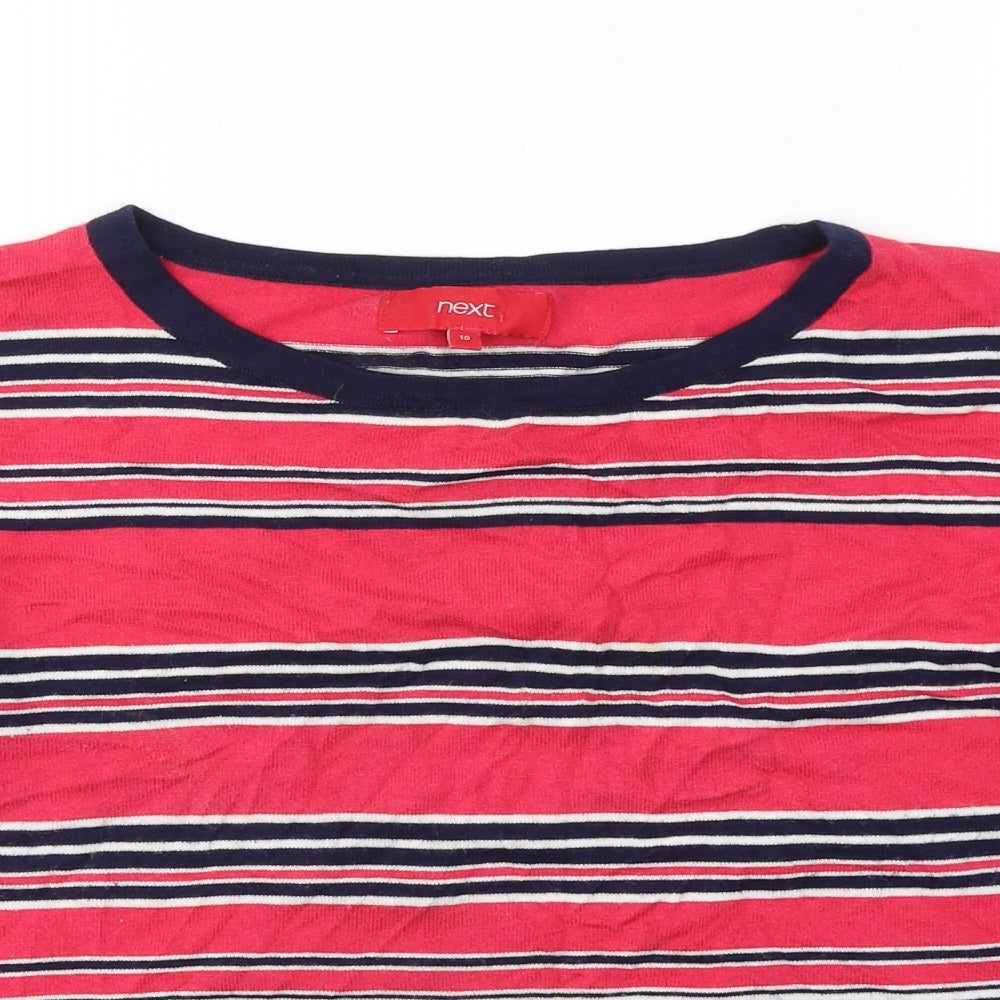 NEXT Womens Pink Striped Cotton Basic T-Shirt Size 10 Round Neck
