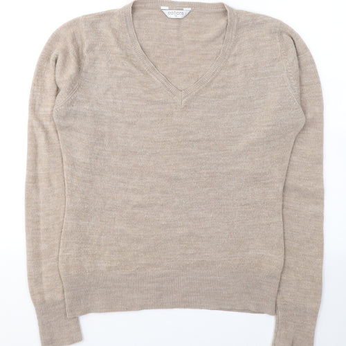 EDITIONS Womens Beige V-Neck  Acrylic Pullover Jumper Size 14