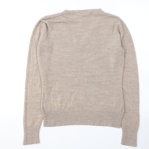 EDITIONS Womens Beige V-Neck  Acrylic Pullover Jumper Size 14