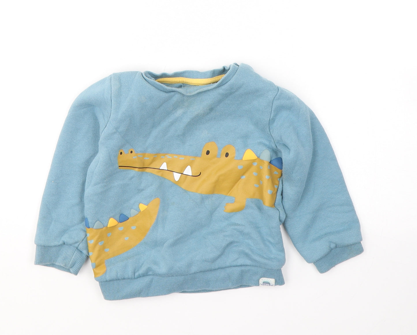 F&F Boys Blue  Cotton Pullover Jumper Size 12-18 Months  Button - Crocodile