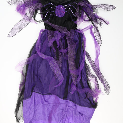 Halloween Girls Purple Colourblock Polyester Fit & Flare  Size 10 Years  Round Neck Pullover - Spider Fancy Dress