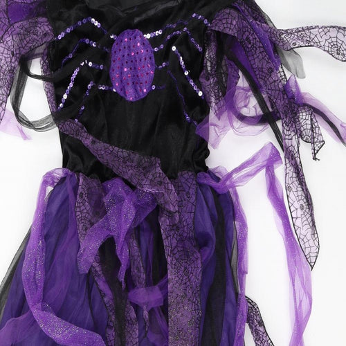 Halloween Girls Purple Colourblock Polyester Fit & Flare  Size 10 Years  Round Neck Pullover - Spider Fancy Dress
