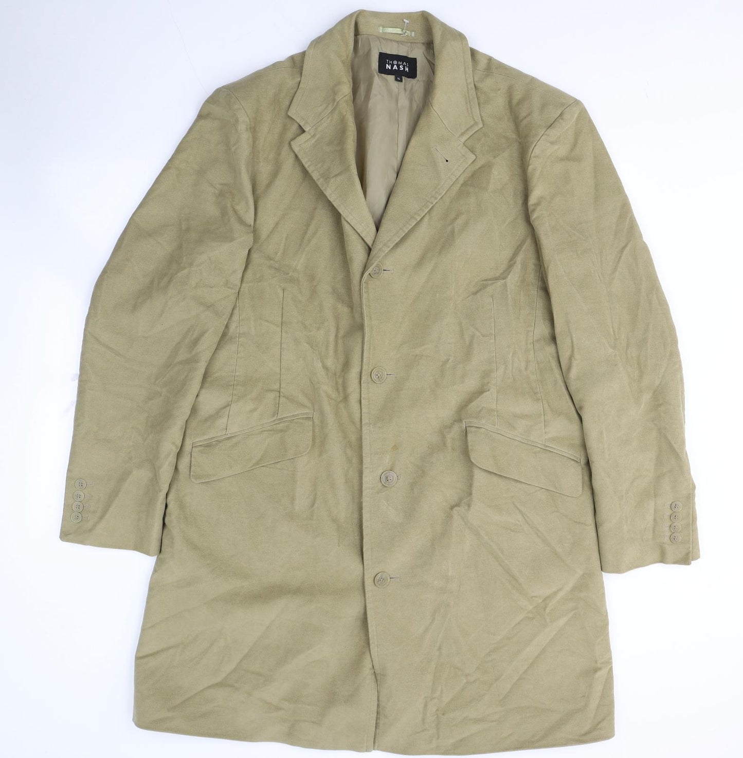 Thomas Nash Mens Beige   Pea Coat Coat Size XL  Button