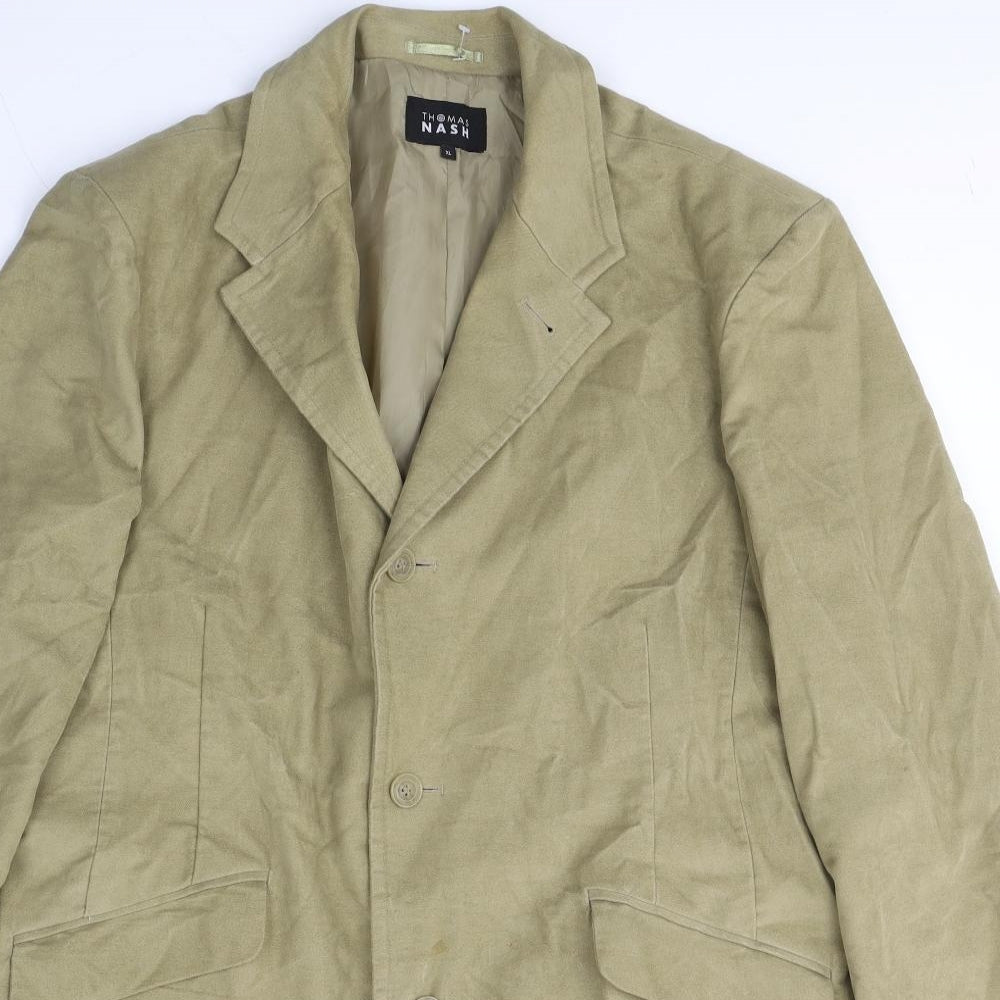 Thomas Nash Mens Beige   Pea Coat Coat Size XL  Button