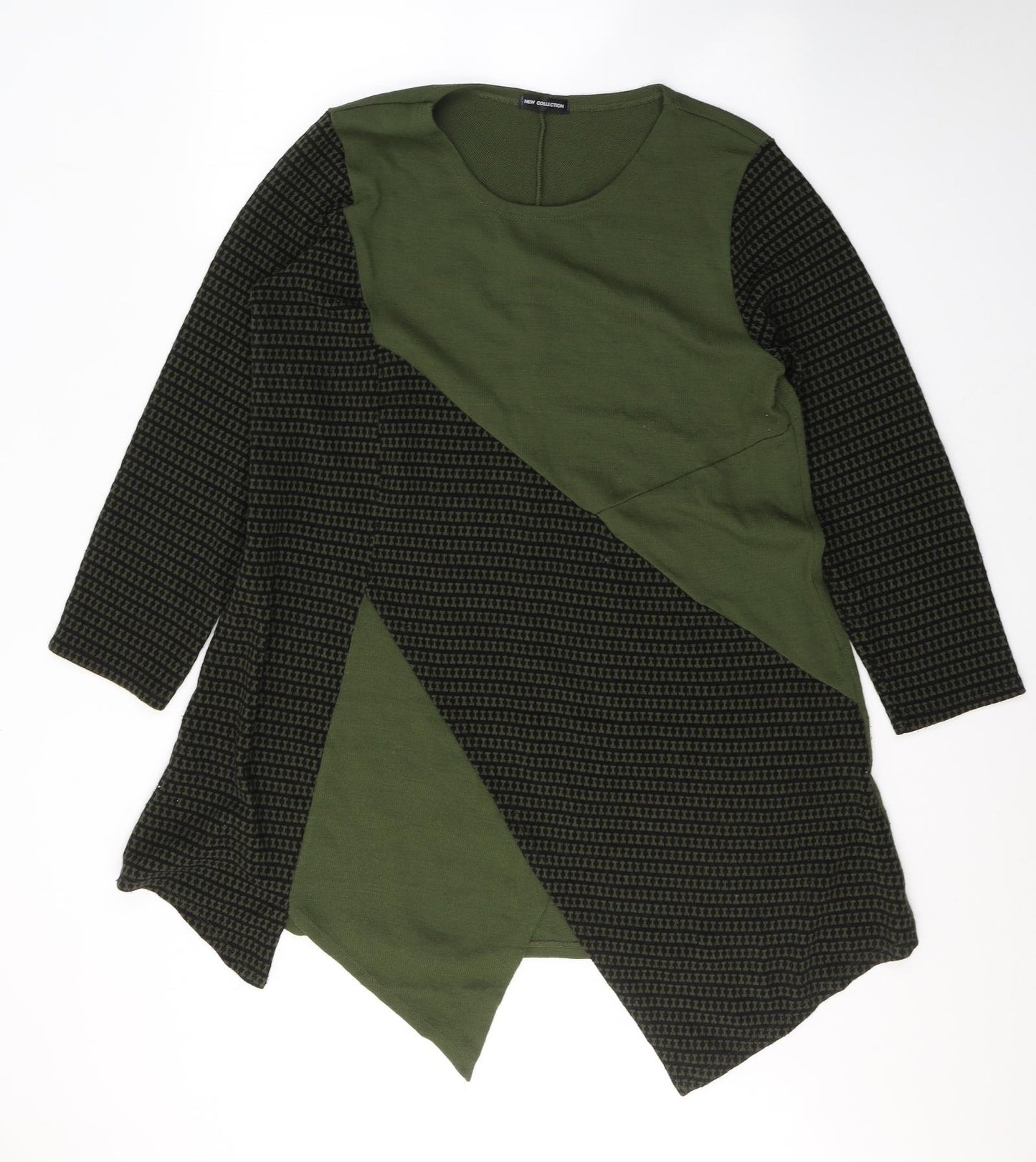 New Collection Womens Green Round Neck Geometric Acrylic Tunic Jumper Size 10
