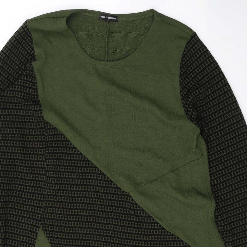 New Collection Womens Green Round Neck Geometric Acrylic Tunic Jumper Size 10