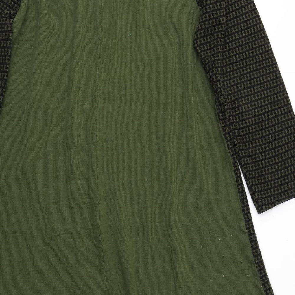 New Collection Womens Green Round Neck Geometric Acrylic Tunic Jumper Size 10
