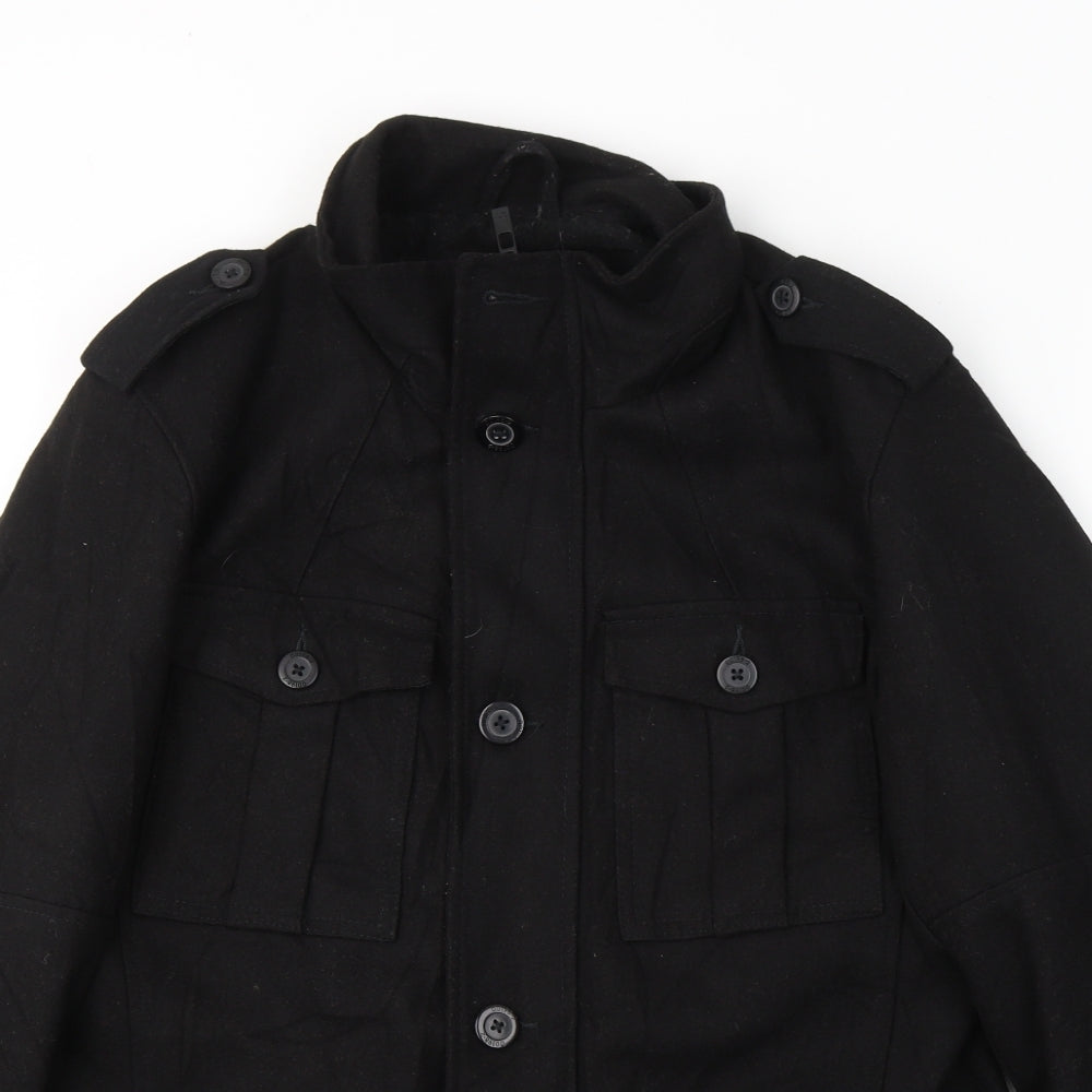 NEXT Mens Black   Pea Coat Coat Size M  Zip
