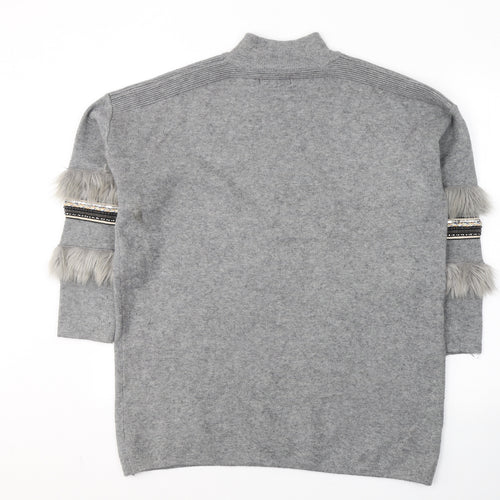 Quiz Womens Grey Round Neck  Viscose Pullover Jumper Size L