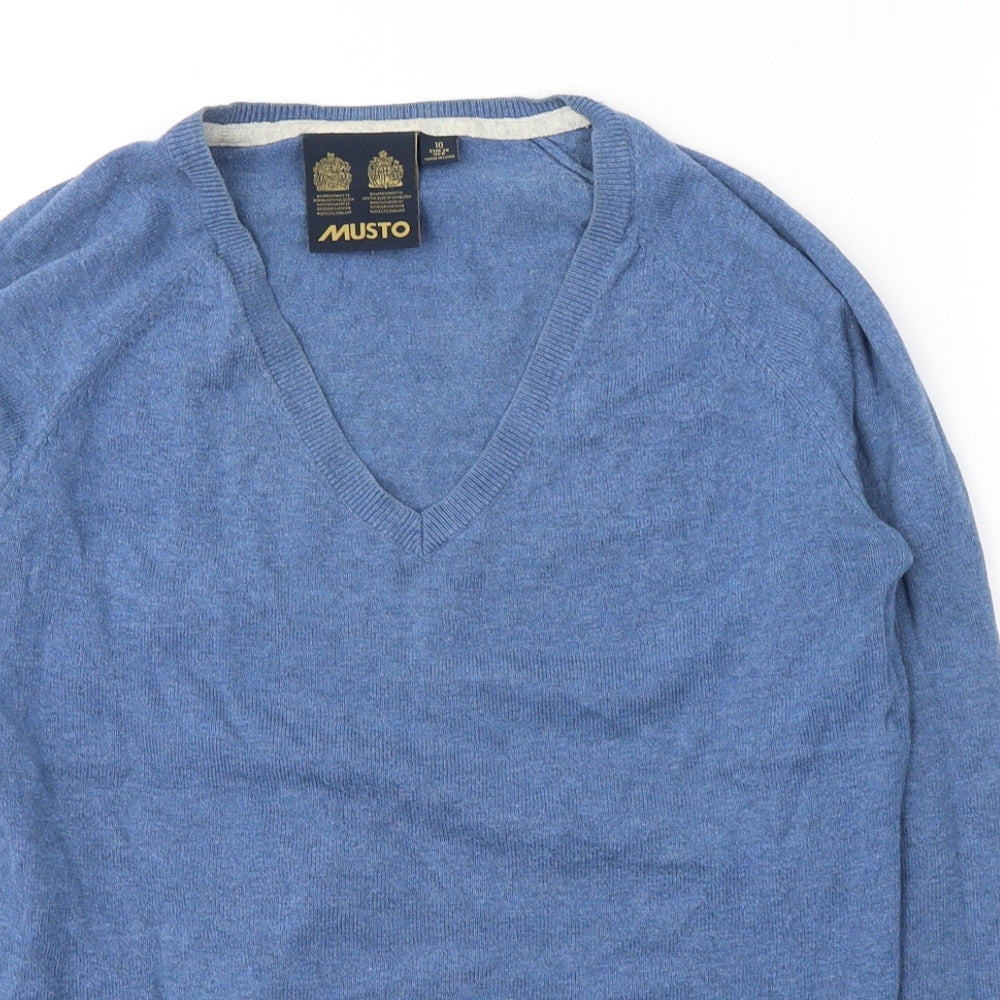 MUSTO Womens Blue V-Neck  Cotton Pullover Jumper Size 10
