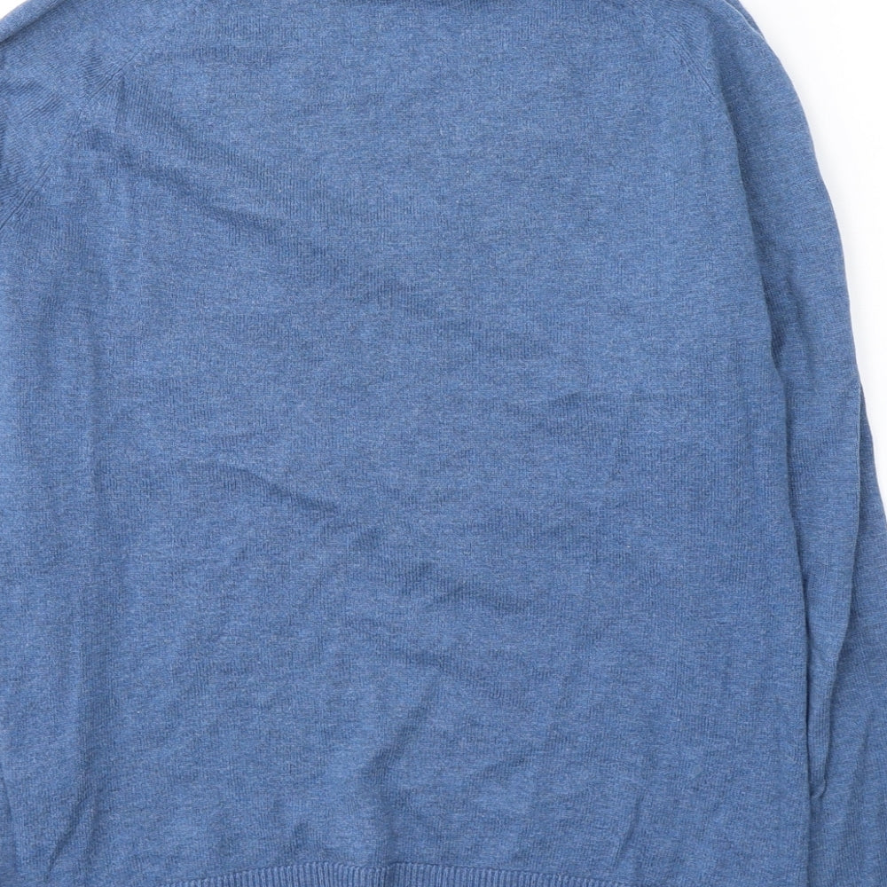 MUSTO Womens Blue V-Neck  Cotton Pullover Jumper Size 10