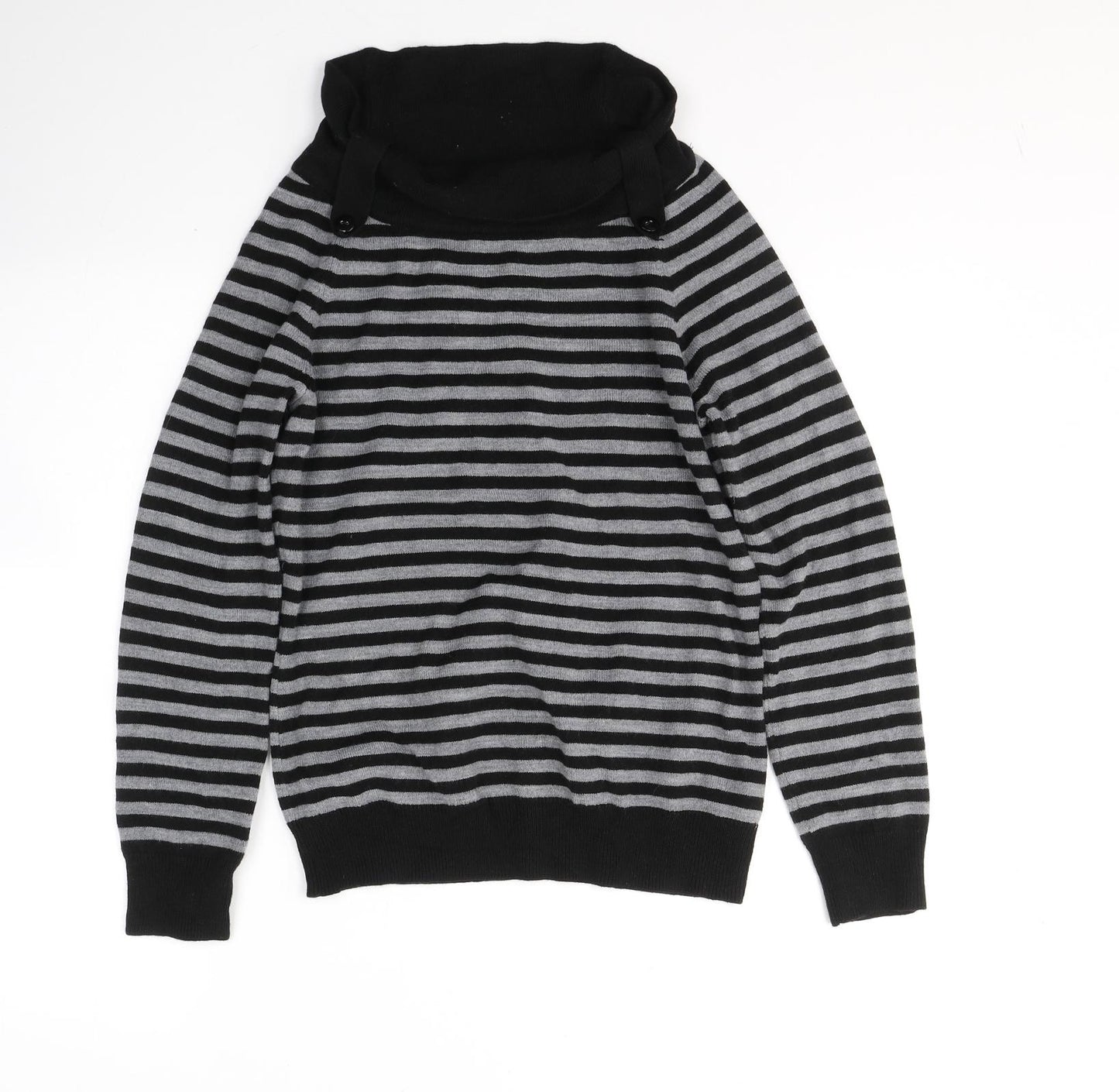 BHS Womens Black Roll Neck Striped Acrylic Pullover Jumper Size 10