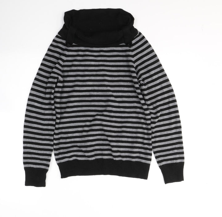 BHS Womens Black Roll Neck Striped Acrylic Pullover Jumper Size 10