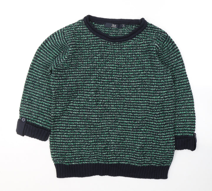EWM Womens Green Round Neck Cotton Pullover Jumper Size 10