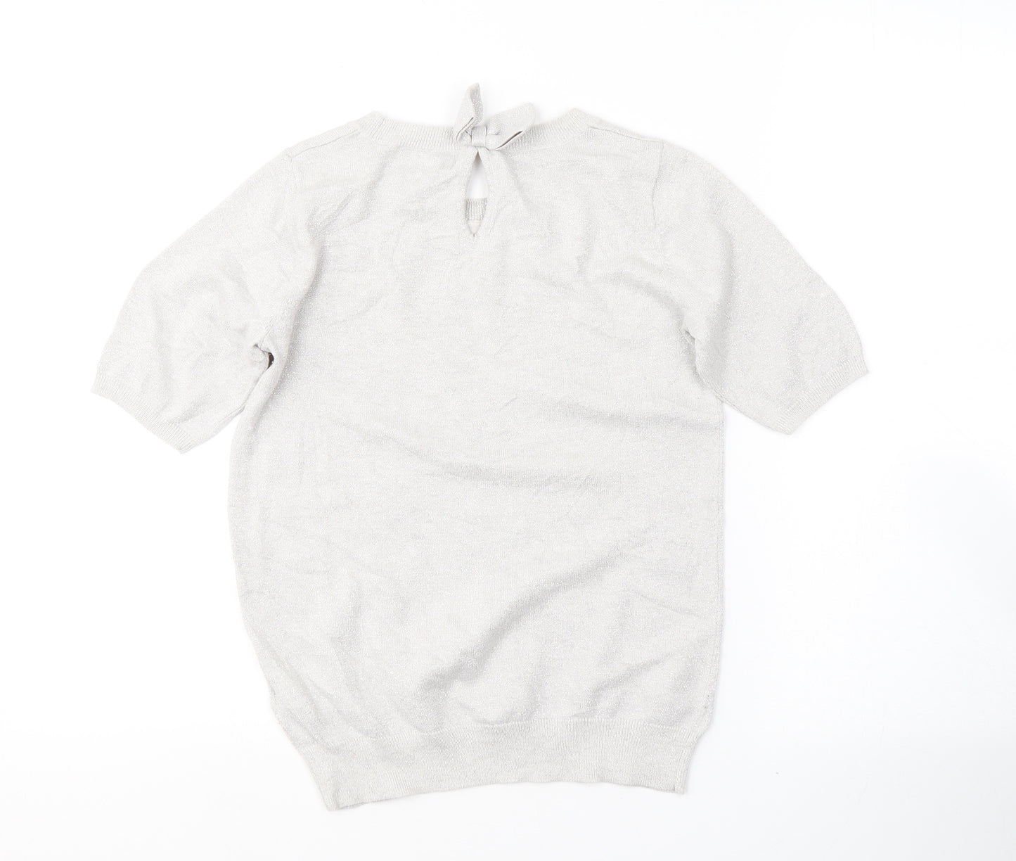 H&M Womens Silver Round Neck Geometric Cotton Pullover Jumper Size 6   - heart print