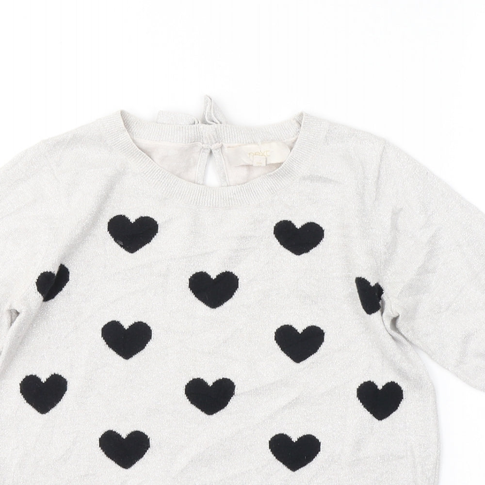 H&M Womens Silver Round Neck Geometric Cotton Pullover Jumper Size 6   - heart print