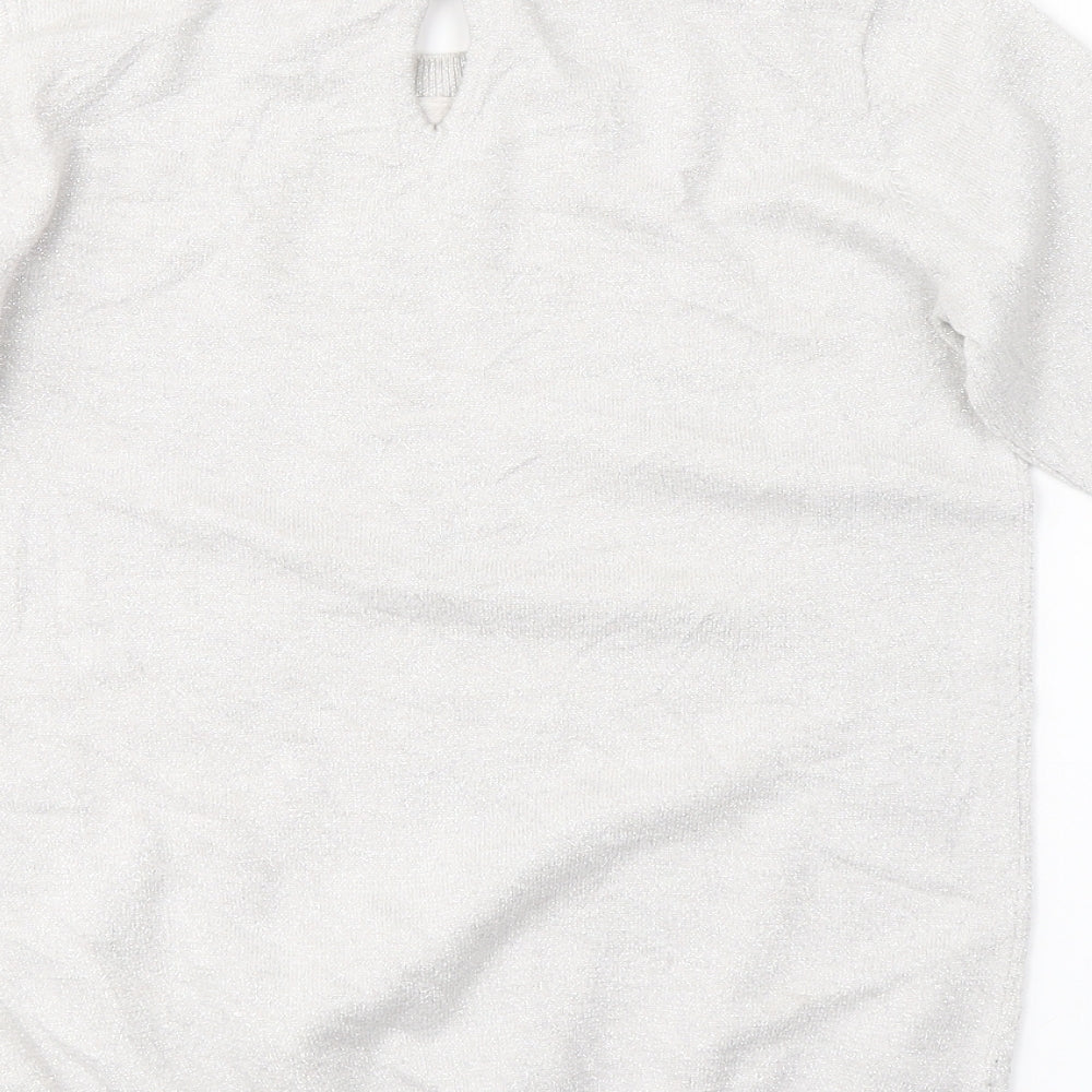 H&M Womens Silver Round Neck Geometric Cotton Pullover Jumper Size 6   - heart print