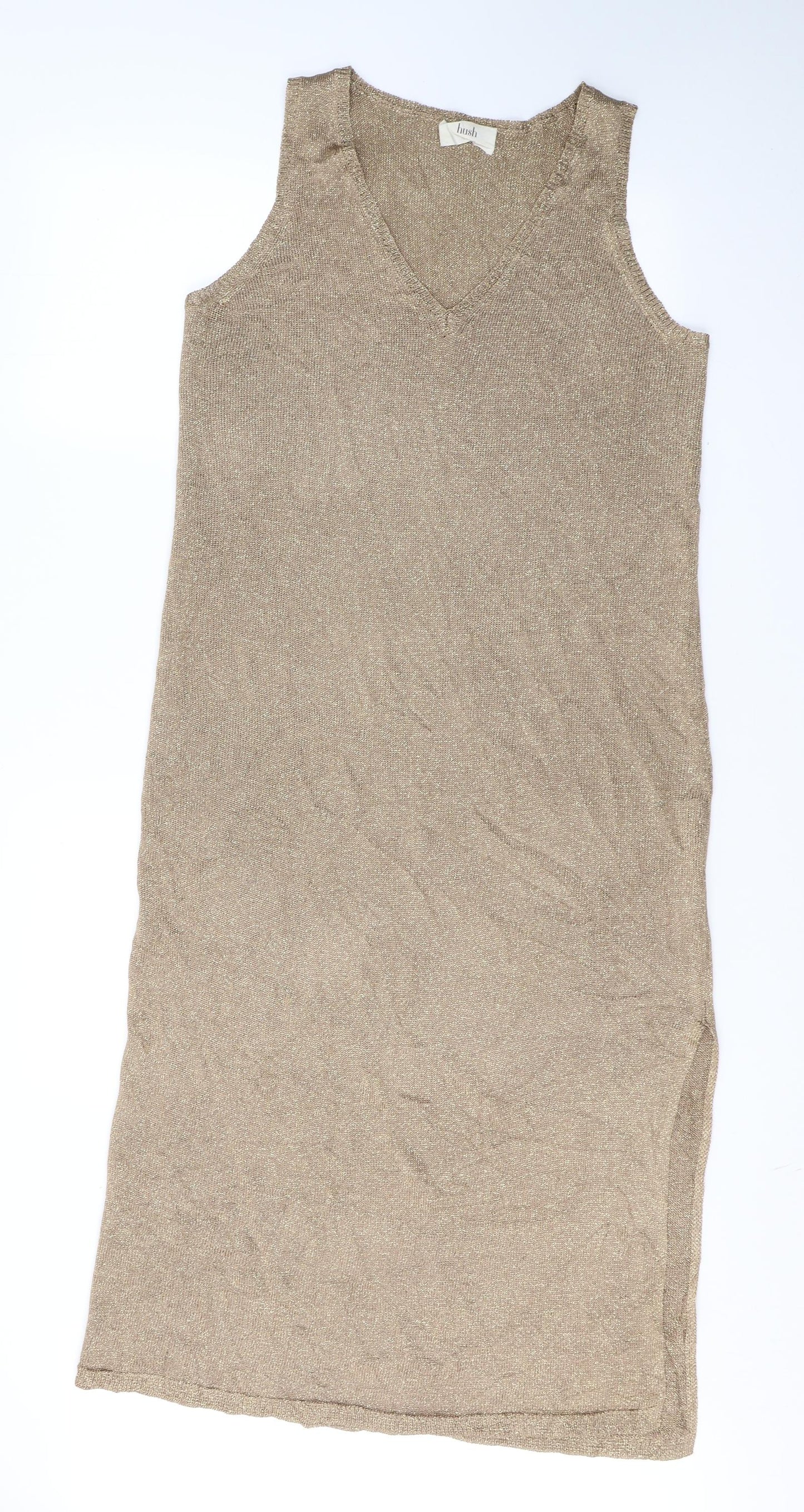 Hush Womens Gold  Viscose Tank Dress  Size 12  V-Neck Pullover
