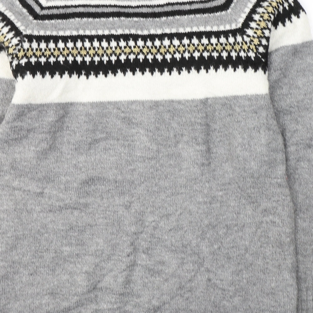 ESMARA Womens Grey Round Neck Fair Isle Acrylic Pullover Jumper Size 8