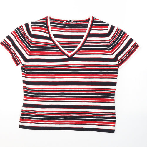 Precis Womens Multicoloured V-Neck Striped Viscose Pullover Jumper Size M