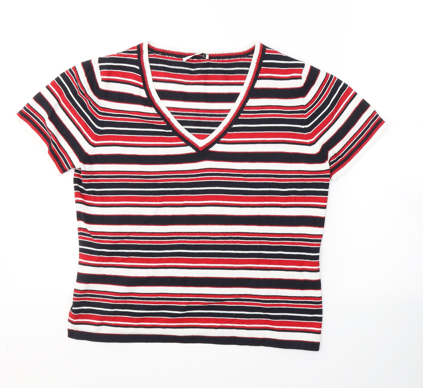 Precis Womens Multicoloured V-Neck Striped Viscose Pullover Jumper Size M