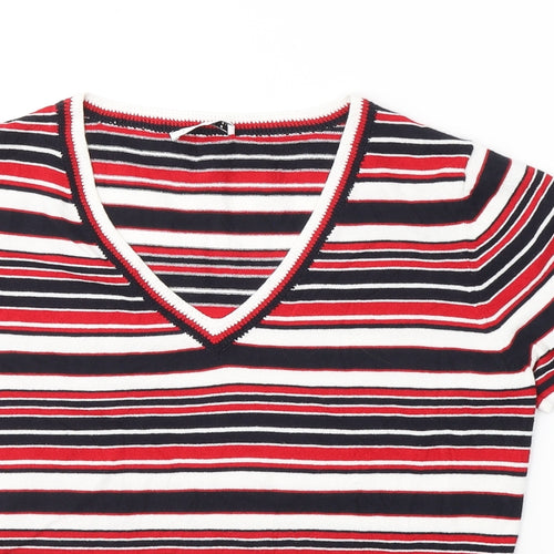 Precis Womens Multicoloured V-Neck Striped Viscose Pullover Jumper Size M
