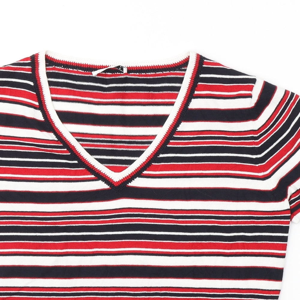 Precis Womens Multicoloured V-Neck Striped Viscose Pullover Jumper Size M