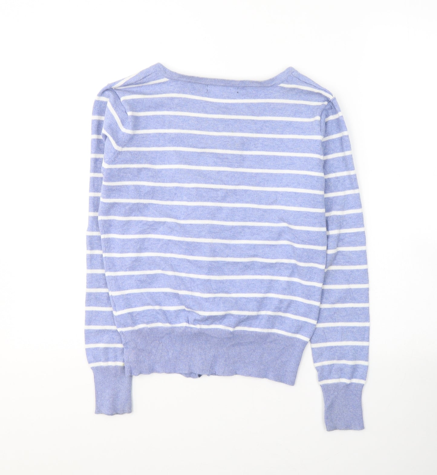 Atmosphere Womens Blue Round Neck Striped Cotton Cardigan Jumper Size 12