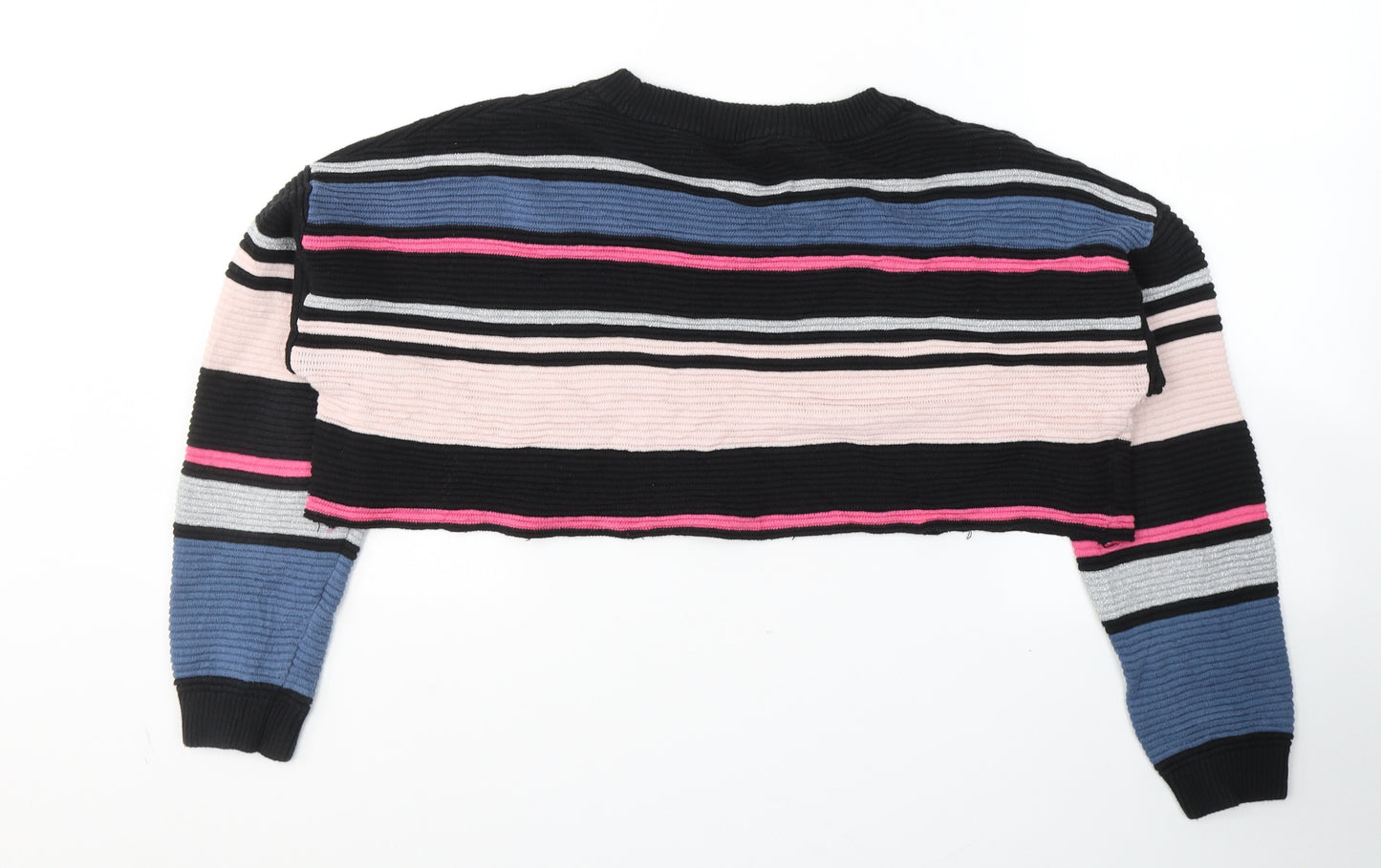 H&M Womens Black Round Neck Striped Polyester Pullover Jumper Size XS