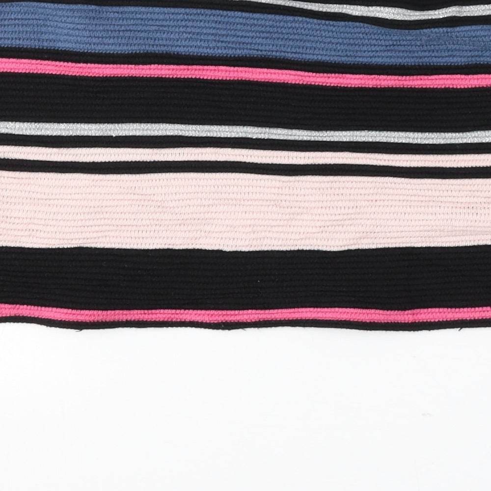 H&M Womens Black Round Neck Striped Polyester Pullover Jumper Size XS