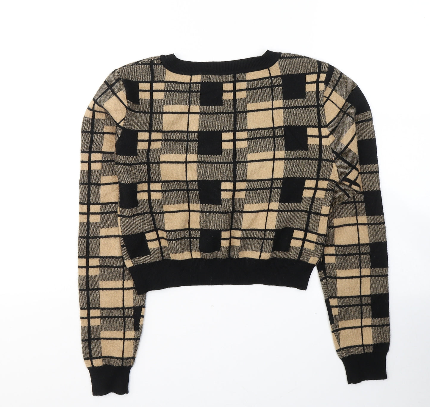 Primark Womens Beige Round Neck Plaid Acrylic Pullover Jumper Size 10